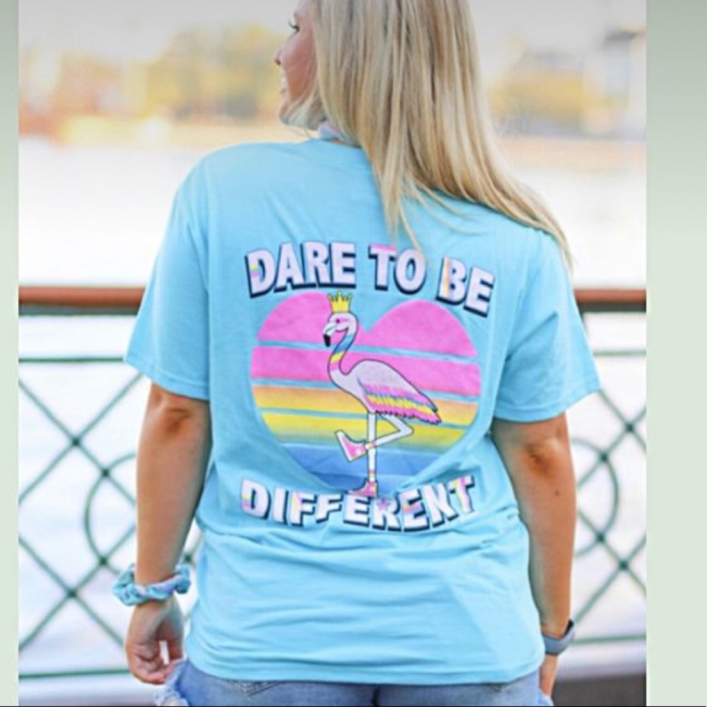 Womens NWT Jadelynn Brooke Dare to Be Different Flamingo Pocket Tee Size Small